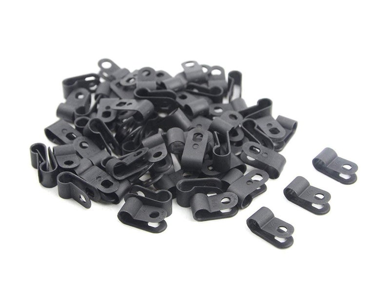 TOVOT 200 PCS 1/4" Nylon Cable Clamps Assortment R-Type Cable Clips Kit Black Plastic Wire Clamps Fasteners for Wire Mounting - Image 1